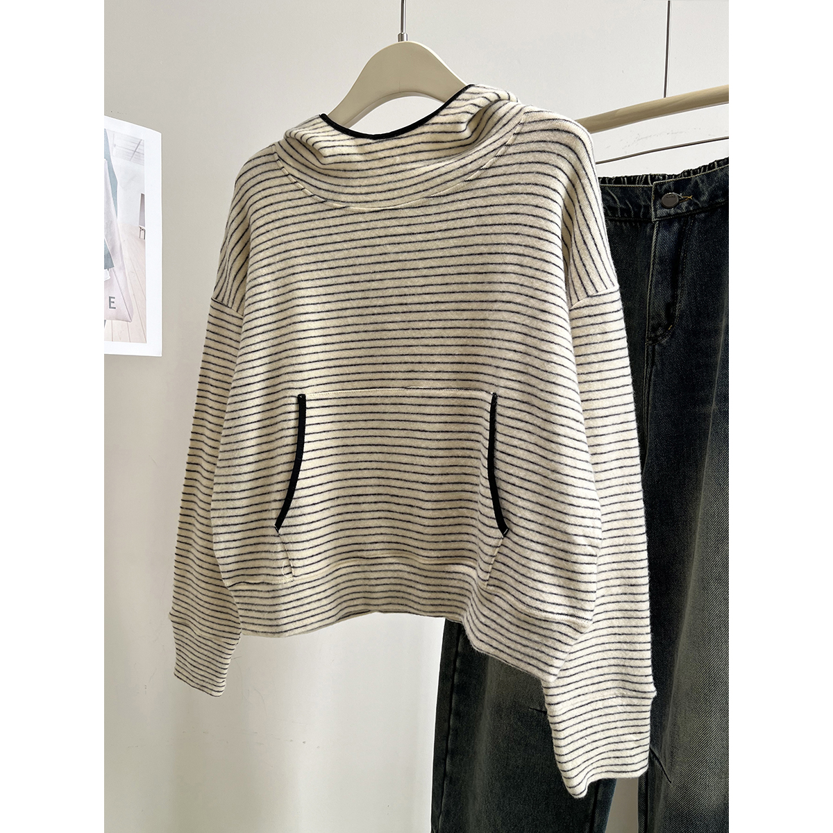 指套款软糯兔毛绒连帽领加厚卫衣女秋冬新款宽松百搭上衣打底衫