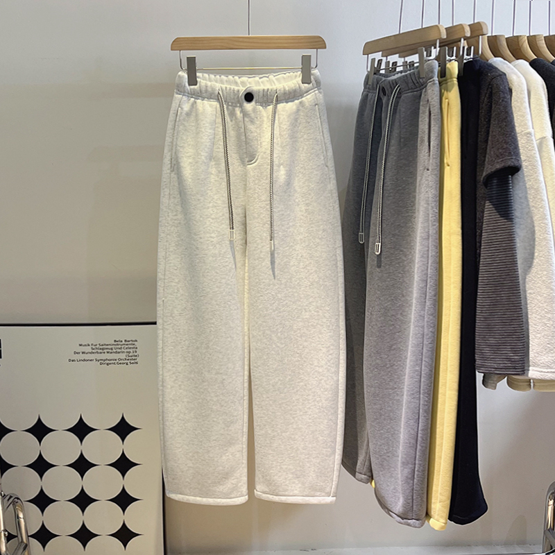 加绒厚实门襟纽扣抽绳弯刀裤女秋冬保暖运动高腰直筒香蕉裤休闲裤