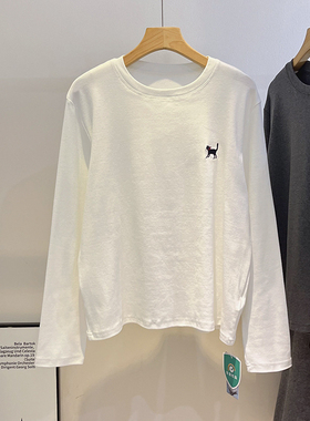 简约围巾小狗刺绣长袖T恤女韩版亲肤软糯百搭减龄圆领套头打底衫