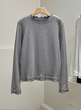 软糯加绒加厚保暖磨毛棉韩系木耳边长袖T恤女显瘦内搭打底衫上衣