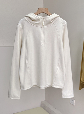 双面磨毛德绒连帽拉链卫衣长袖T恤女秋冬保暖显瘦亲肤内搭上衣