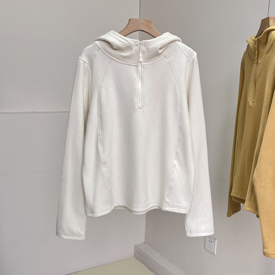 双面磨毛德绒连帽拉链卫衣长袖T恤女秋冬保暖显瘦亲肤内搭上衣