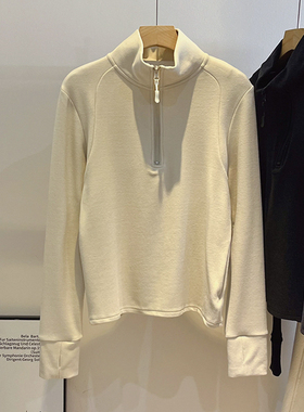 小暖炉~半拉链双面德绒立领卫衣女磨毛发热正肩板型软糯设计感T恤