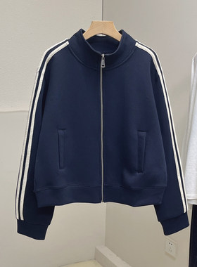 韩系立领棒球外套女秋季新款百搭三条扛休闲减龄拉链衫夹克上衣