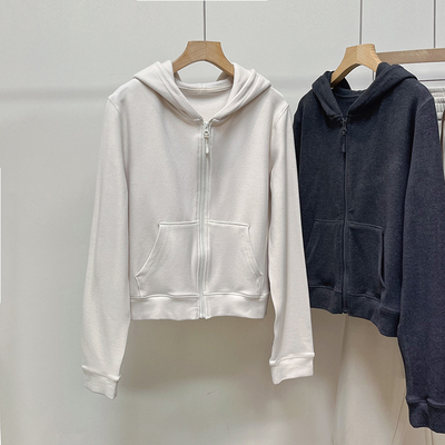 保暖双面德绒短款拉链连帽卫衣