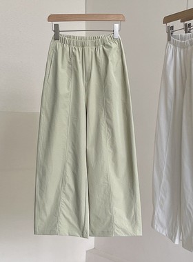 夏立体中缝速干休闲裤松紧腰山系宽松九分阔腿裤百搭舒适直筒裤女