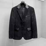 2026新款春秋季小西装拼皮料男韩版四季便西装潮流23699p180，男装西服，电商D222