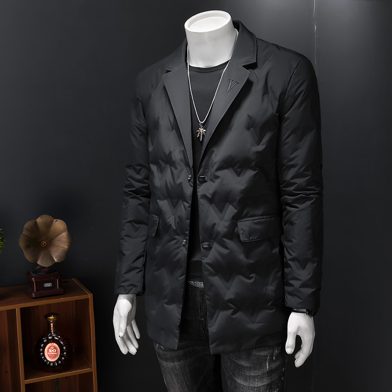 森林猎人冬季中长款西装羽绒服男90%白鸭绒外套翻领1109p265,男装羽绒服,电商D222