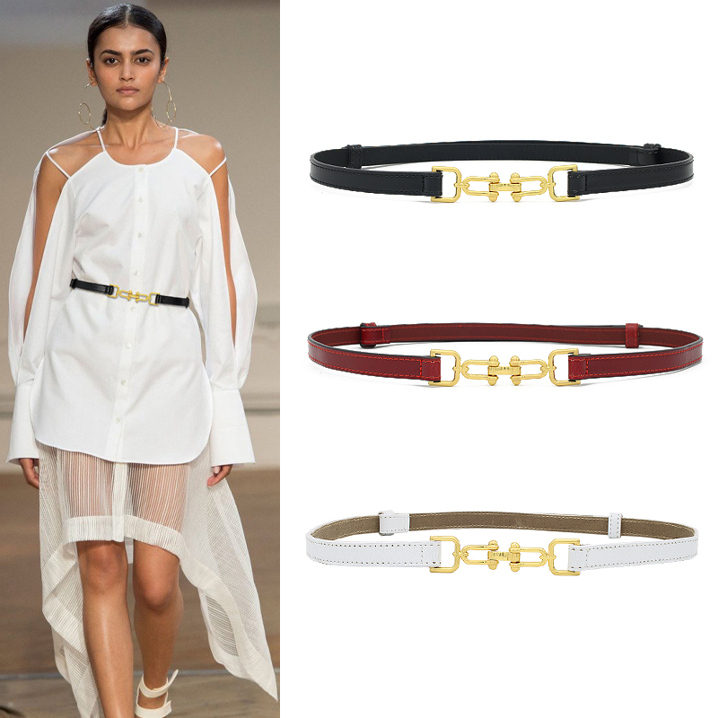 简约配裙子ins真皮装饰细款腰带