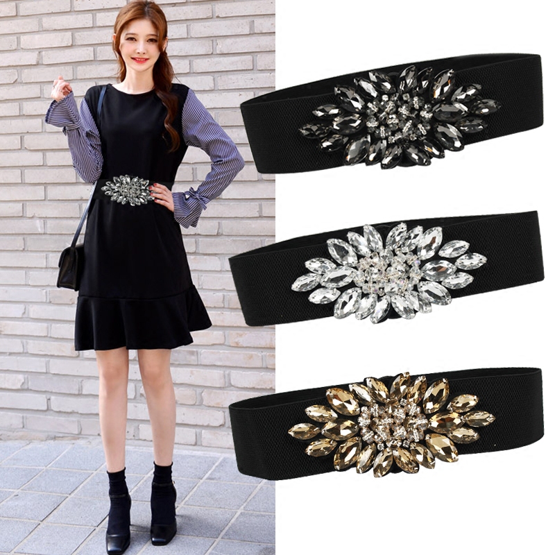 女士时尚水晶松紧弹力腰带