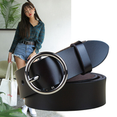 饰宽腰带女士简约百搭牛皮针扣裤 清仓处理皮带牛仔裤 真皮圆扣装 带