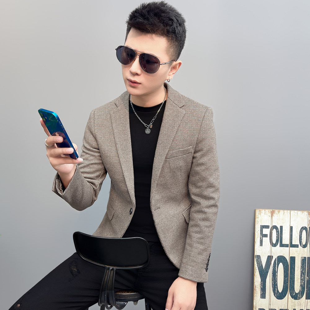 2025秋季格子男士小西装韩版修身休闲西服外套青年帅气单件上衣潮,男装,休闲西服,淘宝优惠券,粉丝福利购,淘宝优惠卷