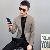 格子男士 小西装 韩版 2025秋季 修身 休闲西服外套青年帅气单件上衣潮