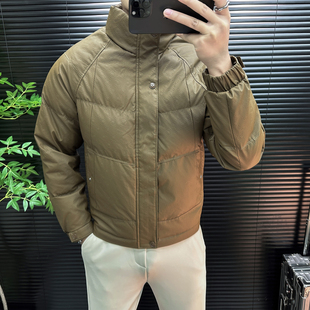 男士立领石墨烯云绒棉衣短外套冬季保暖高端潮流修身时尚pu皮棉服