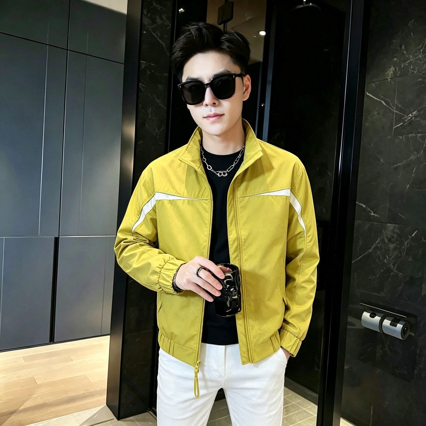 2026新款修身夹克男士外套秋季时尚韩版休闲拼色立领百搭帅气上衣