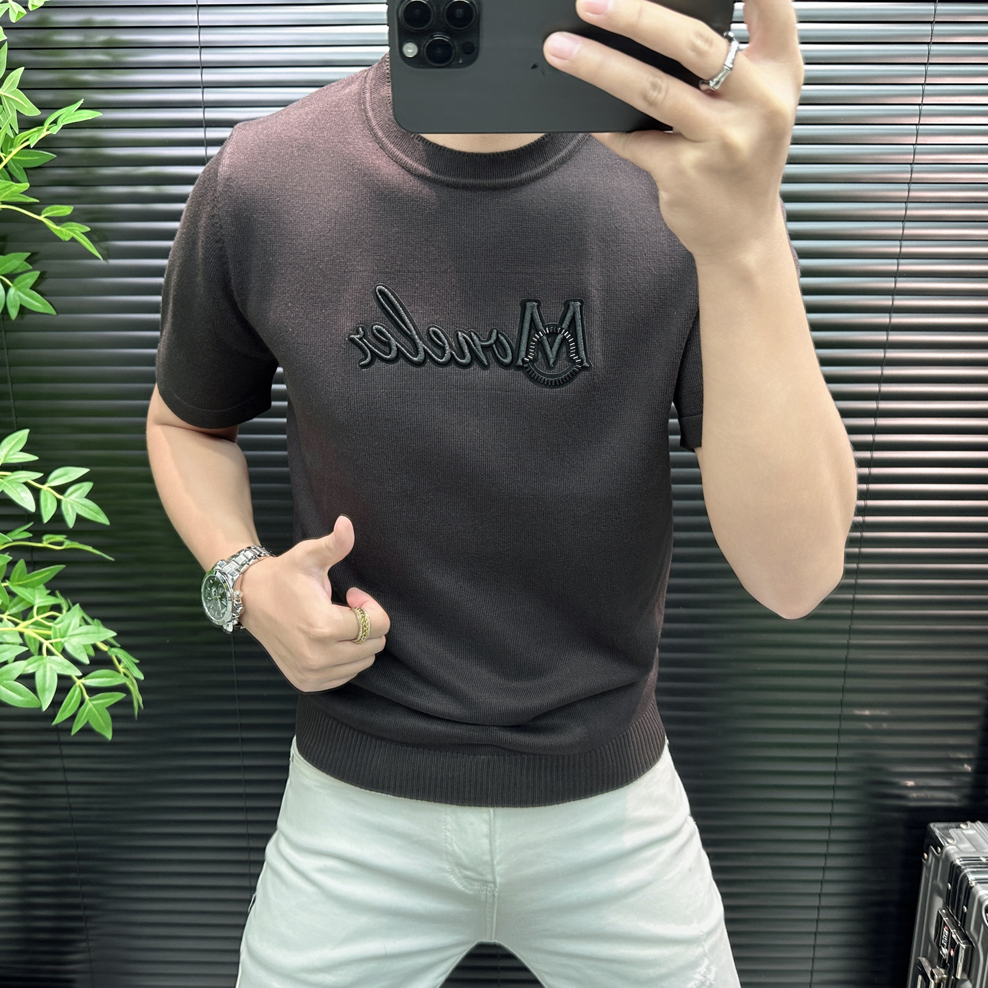 欧洲站高端男士圆领短袖针织衫