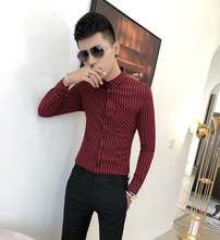 休闲格子寸衣韩版 时尚 秋装 衬衣男装 潮 英伦男士 秋季 衬衫 长袖 男修身
