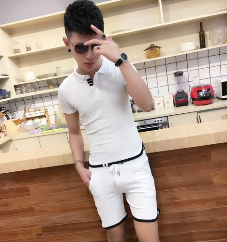 夏季精神小伙修身短袖运动两件套