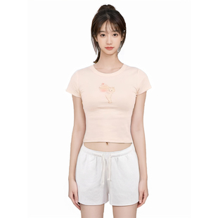 BM短袖T恤女2025新款夏季天使印花正肩修身显瘦辣妹bm上衣短款t恤