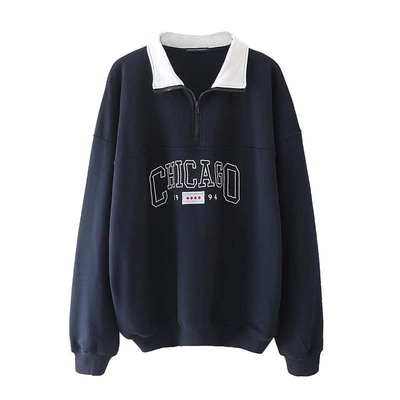 BM纯棉美式polo领oversize卫衣女