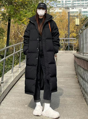 中戏羽绒服长款过膝2025新款冬季面包服男女情侣同款黑色羽绒服女