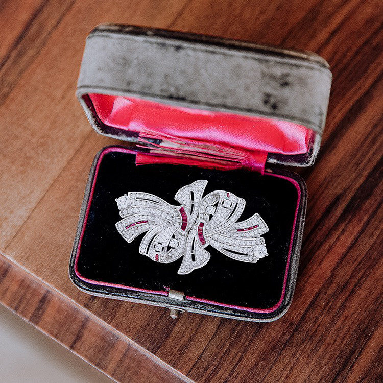 高档对夹双夹蝴蝶结胸针925纯银镀金可拆卸多用领夹袖夹复古胸花