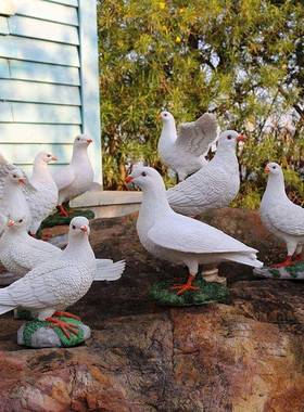 新庭院装饰品鸽子摆件景观雕塑鸟类模型白园鸽展翅家居树花脂工艺
