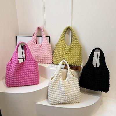 韩国ins少女心褶皱泡泡单肩包腋下包手提小清新包包女帆布购物袋