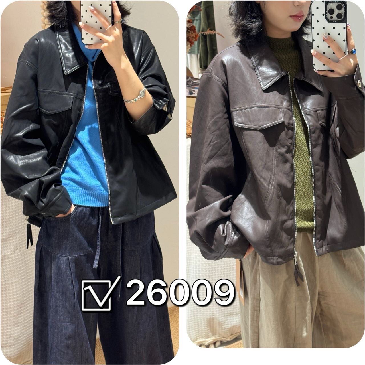 翻领复古水洗pu皮衣女夹克外套