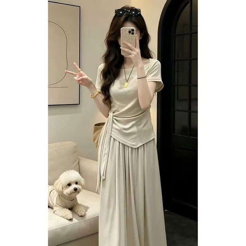 巨好看大码女装穿搭一整套新款短袖夏季裙子休闲两件套装HZ6170