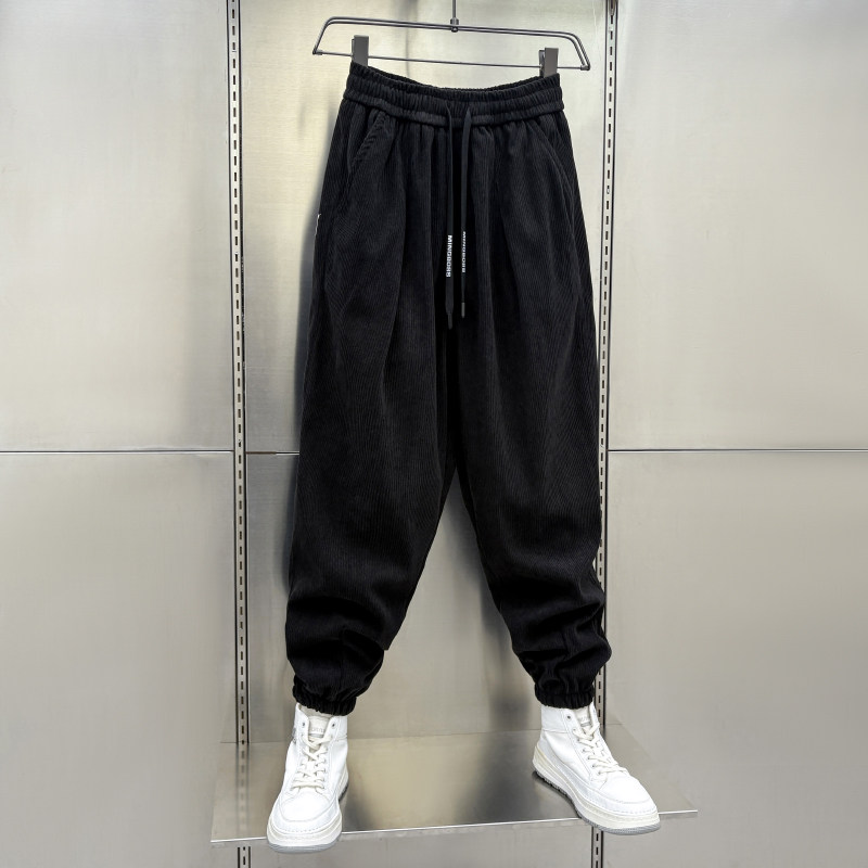 秋季时尚束脚裤痞帅哈伦裤灯芯绒休闲裤裤子男潮牌男裤男士长裤子