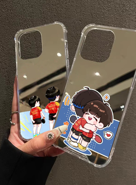 孙颖莎王楚钦手机壳适用苹果1615promax可爱卡通Q版莎头一加ACE3镜面华为Mate60荣耀OPPOReno7小米14VIVOX100