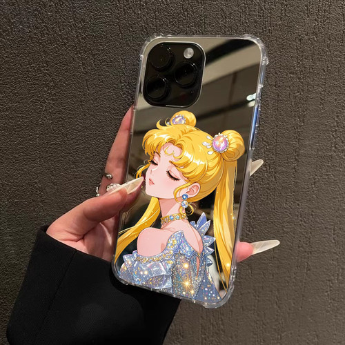 闭眼野月兔华为P60pro手机壳适用苹果17promax镜面一加13荣耀OPPOReno13美少女战士小米k80创意vivos20高级感