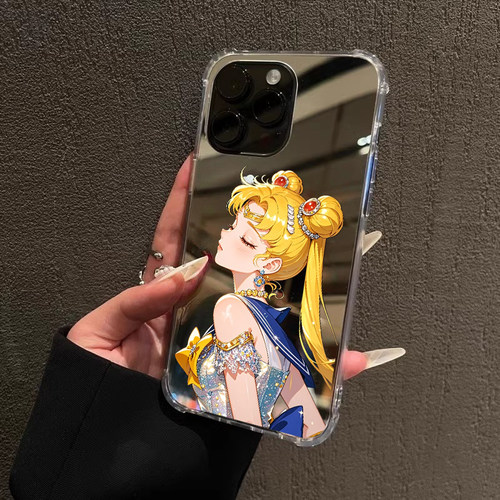闭眼野月兔华为P80pro手机壳适用苹果17promax镜面一加13荣耀OPPOReno13美少女战士小米k80创意vivos20高级感