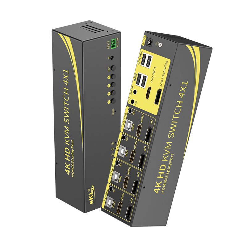 eKL-41DH 4K高清DP/HDMI双通道KVM切换器四进二出 双屏扩展4进2出 USB自动切换电脑二路显示器鼠键共享器配线