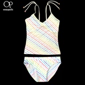 大码 性感bikini游泳衣胖mm 游泳套装 泳装 七彩系带挂脖比基尼三点式