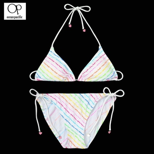 游泳衣套装 比基尼七彩系带性感挂脖比基尼三点式 显瘦 泳装 外贸欧码