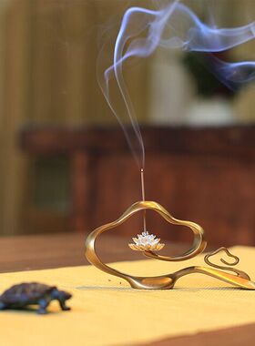 新款装饰品云起手工黄铜清雅香器线香倒流香香炉香插摆件礼盒包装