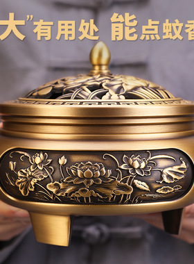 黄铜香炉特大号家用盘香炉蚊香炉翡翠绿熏香炉室内礼佛供奉炉摆件