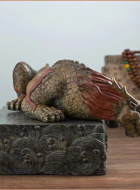 纯铜吸水兽镇水兽龙王蚣蝮水麒麟中式客厅书房办公室茶宠摆件礼物