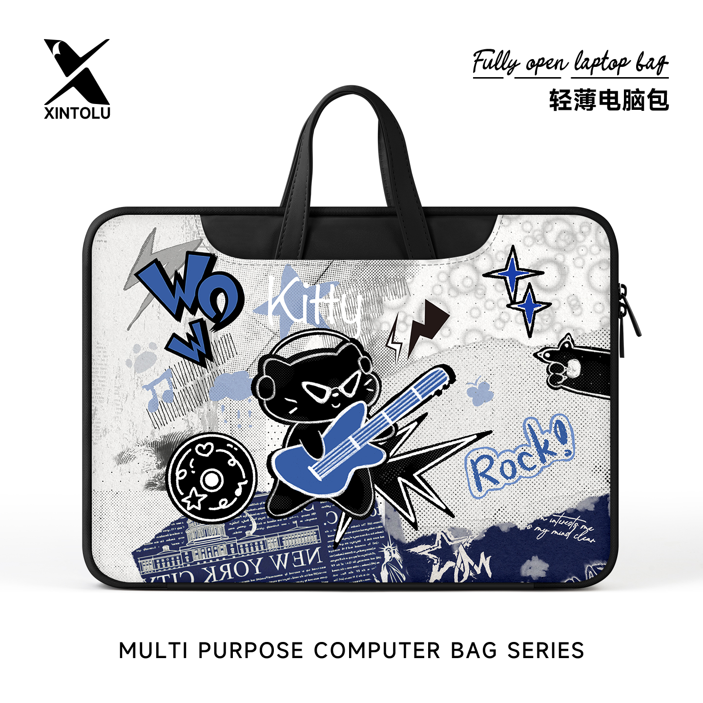 新通路笔记本电脑包涂鸦音乐小狗