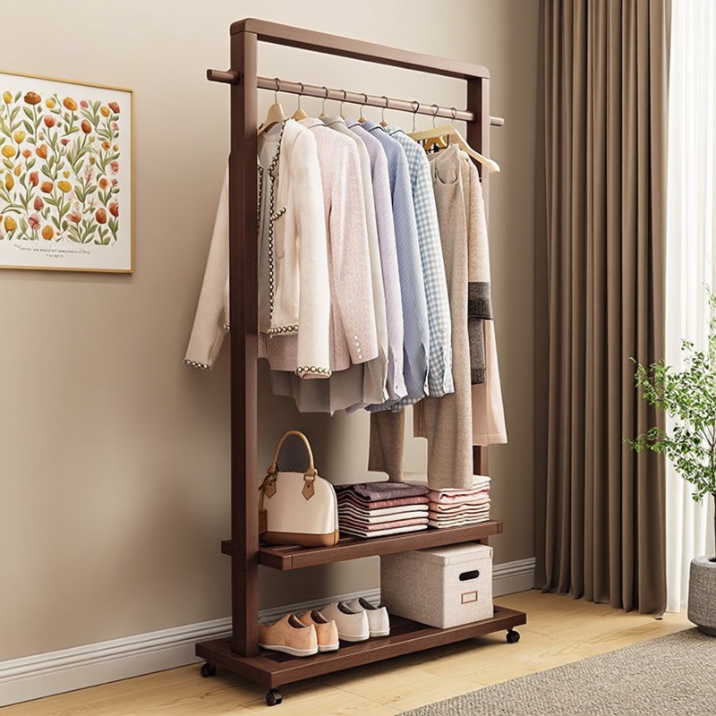 自制架落地卧室简易置衣架子可移动室内家用挂衣服民宿实木衣帽架