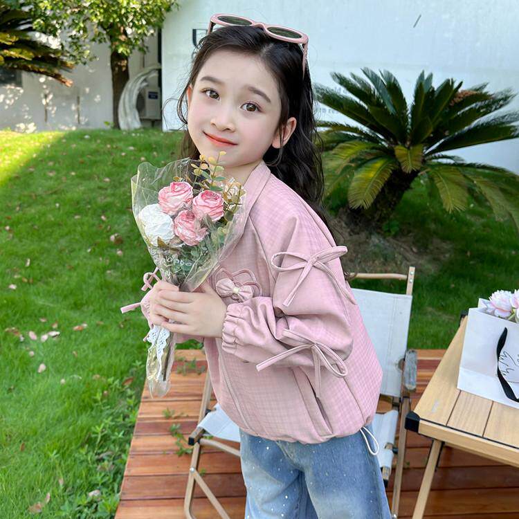 女童猫咪蝴蝶结皮衣2025新款春季女宝中小童时尚休闲韩版短款外套