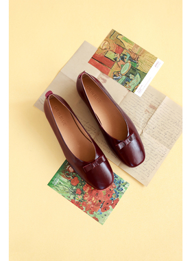 自然而蓝｜显白酒红法式蝴蝶结舒适 浅口单鞋  自制 25秋季新品