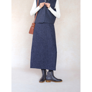 自然而蓝｜雪花落地无声 原创自制 蓝色编织感直身半裙