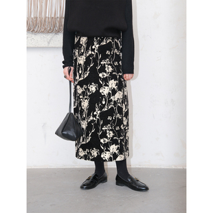 自然而蓝|草木漆画中式复古优雅直筒半身裙 原创自制