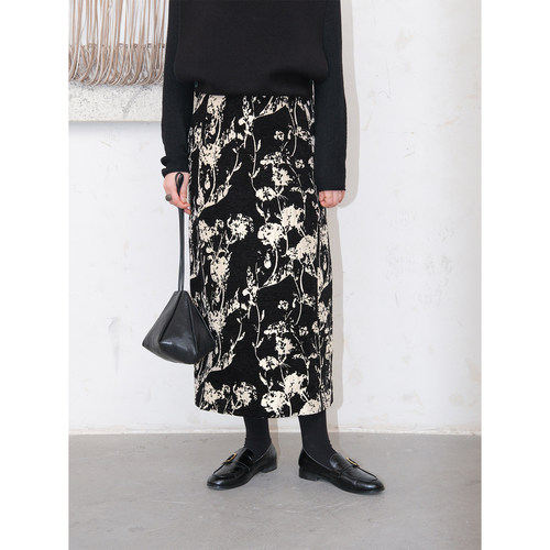 自然而蓝｜草木漆画中式复古优雅直筒半身裙   原创自制