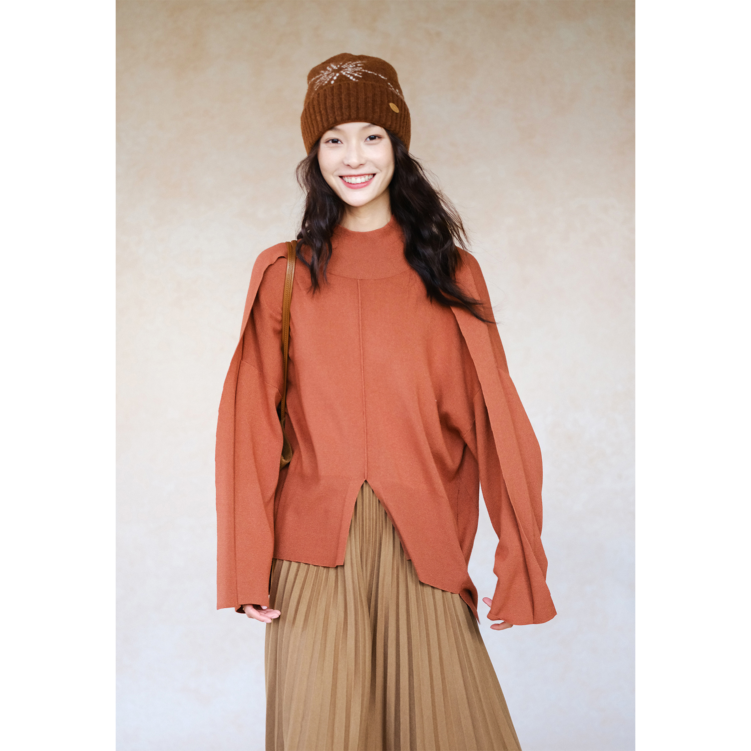 自然而蓝复古设计感套头针织衫