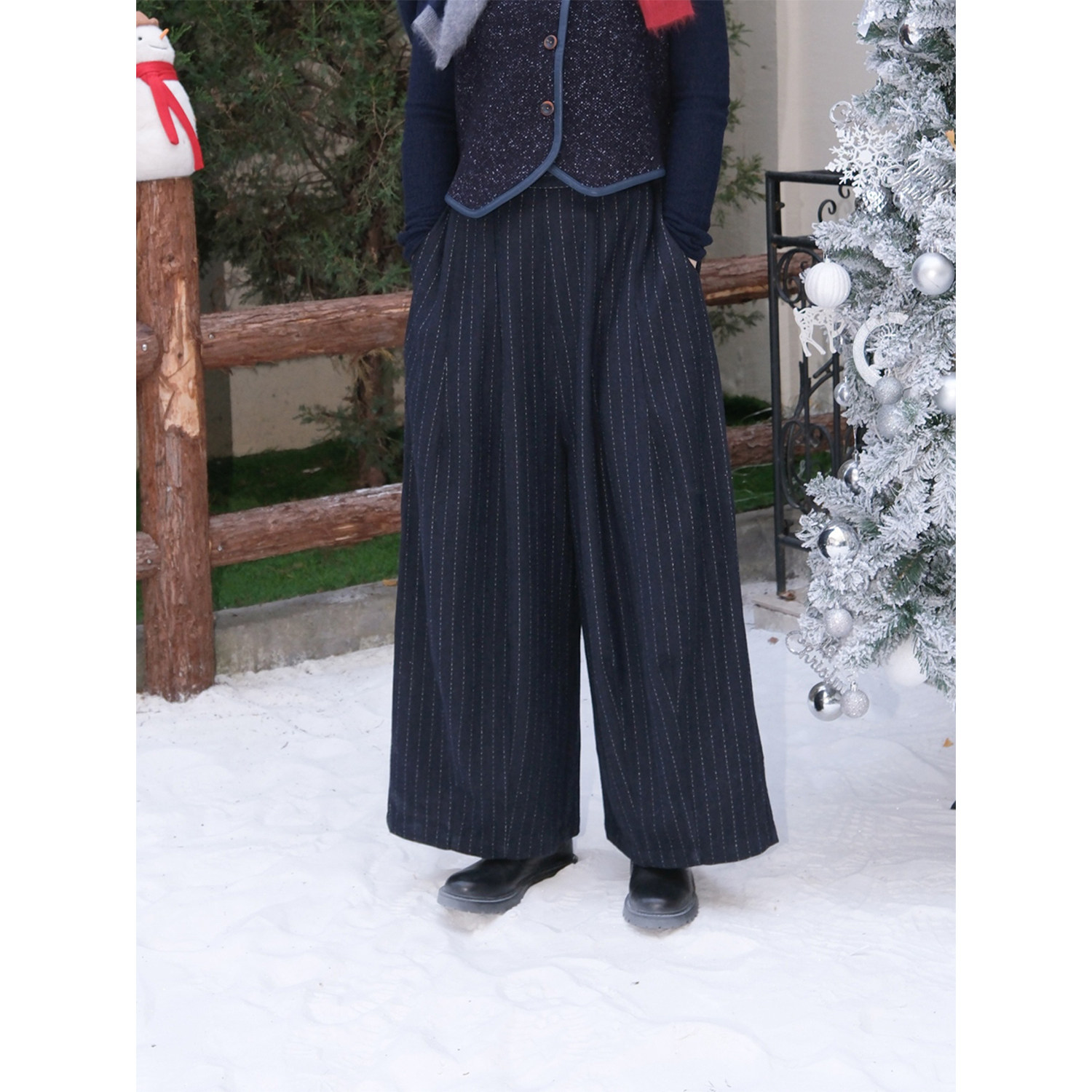 自然而蓝｜羊毛 通勤显瘦 两色条纹复古宽松阔腿裤   25冬季新品,女装/女士精品,休闲裤,淘宝优惠券,粉丝福利购,淘宝优惠卷