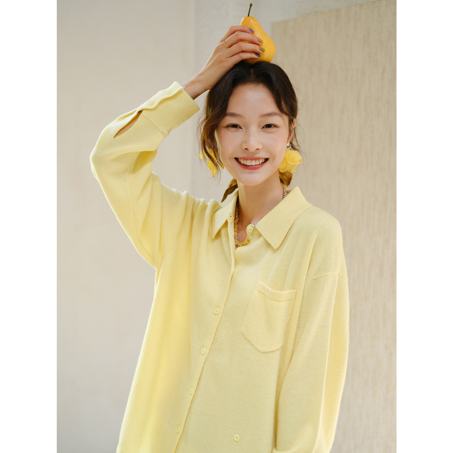 全羊毛衬衫翻领针织衬衫上衣